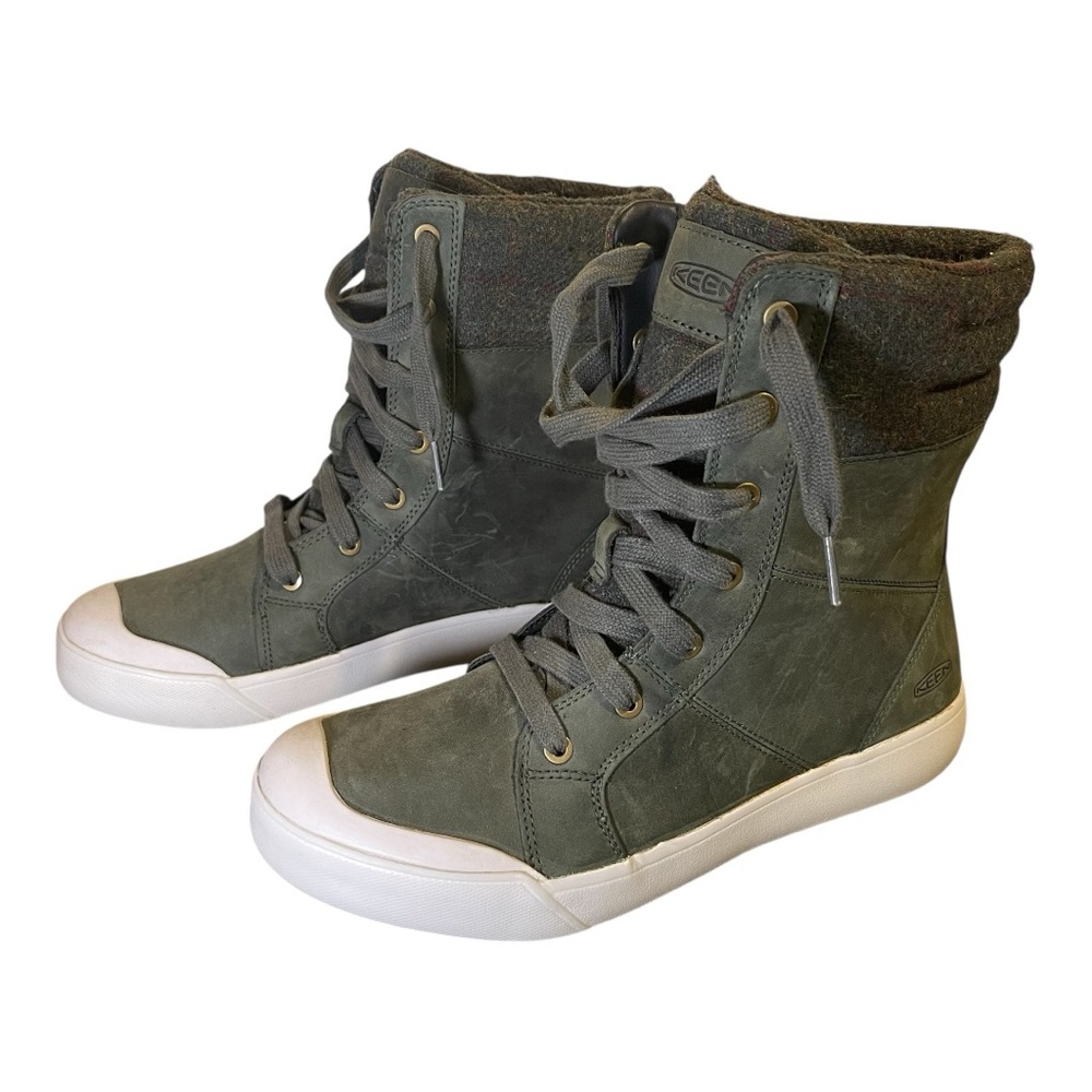 KEEN Elsa II Mid Women’s Leather Sneaker Boots Lined Green Size 9.5